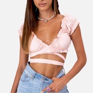 Adika pink ruffle wrap crop top